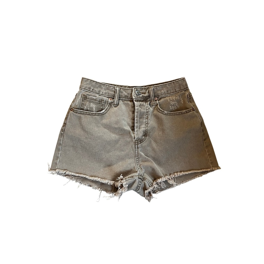 Tan Denim High Rise Shorts size 0 Cutoff Khaki Everyday Casual Boho Indie Earthy